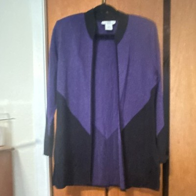 Ming Wang Purple Black Geometric Open Cardigan Sweater S Acrylic Knit. 0053