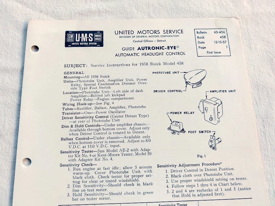 Buick Special Roadmaster 1958 original GM Autronic Eye información de servicio/reparación nuevo en stock Foto 2 de 4