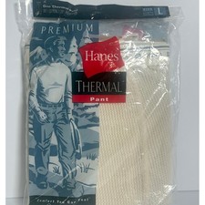 Vintage Hanes Premium Thermal Pants Mens Large 38-40 White Waffle Knit 1999 NOS