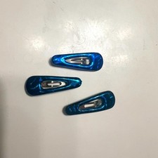 Claires Shiny Blue Mini Hair Barrettes Set of 3 Y2K 90s Shimmer Snap Clips Teal