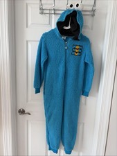 Sesame Street Cookie Monster Kid Costume One Piece Hooded Fuzzy Blue Size M