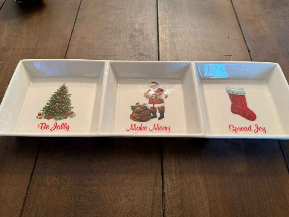 Plato para servir de cerámica blanca de 3 secciones con vacaciones de Navidad Martha Stewart BR1 Foto 4 de 4