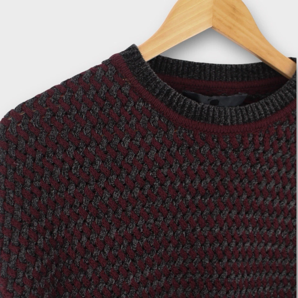 Vintage Consensus Men’s Textured Woven Knit Sweater Maroon/Charcoal Size Large - Image 3 of 4