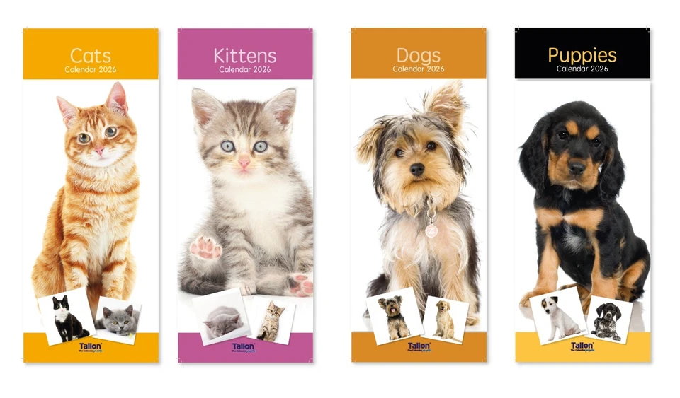 TALLON 2026 Slim Calendar Planner Spiral,Dog , Puppies Kitten, Cats envelope Gift Ta