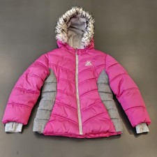 ZeroXposur Puffer Jacket 7/8 Girls Pink Insulated Hood Detachable Faux Fur Trim