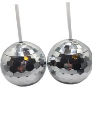 2 Piece Disco Ball Cups/Tumbler Disco Flash Ball Cocktail Cup w/ Lid and Straw