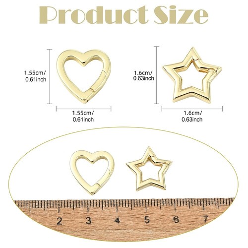6pcs Brass Spring Gate Rings Clasps,Star,Heart Spring Keyring Clips for DIY - Picture 2 of 6