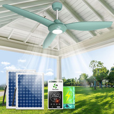 Solar Outdoor Ceiling Fan Light with Battery for Gazebo Patio, 52