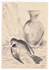 Drawing painting GIULIO BOETTO Bird 1948 - 17x25 cm 2 double face drawings