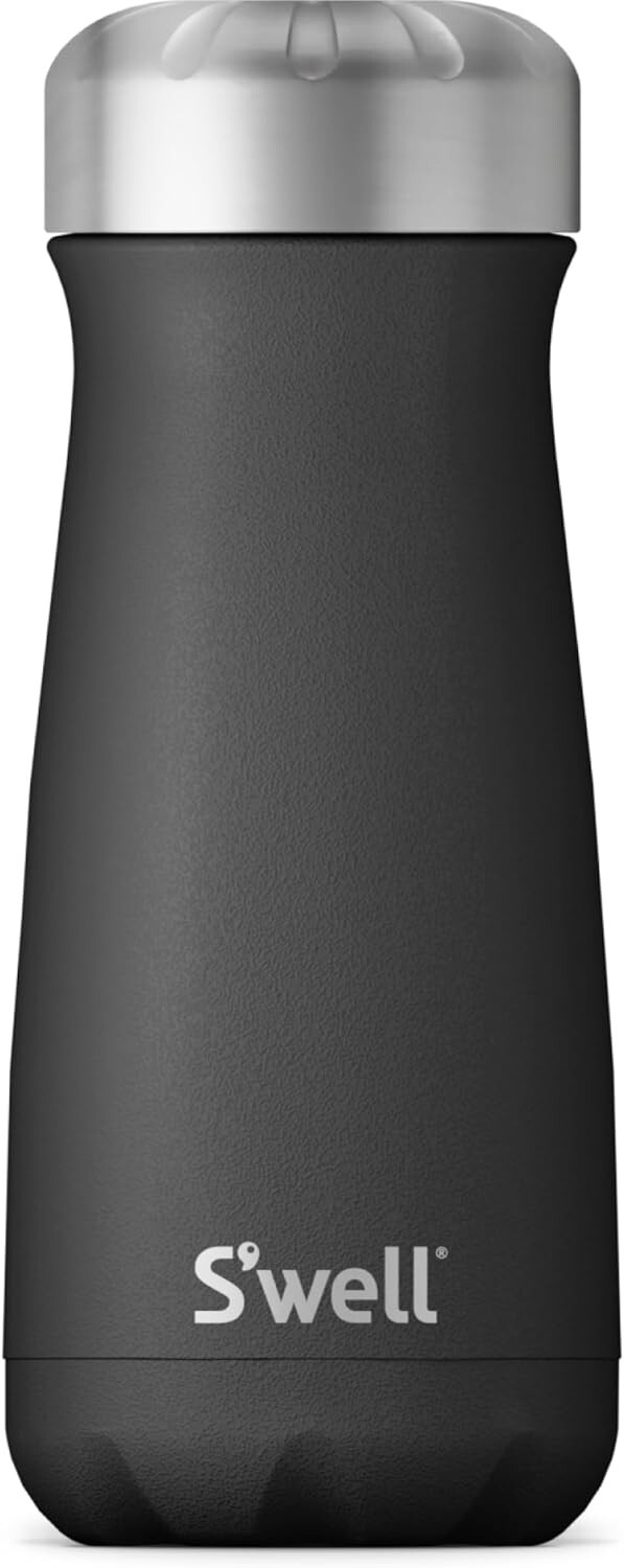 S'well Traveler Drinks Bottle, Black Onyx, 470ml. Vacuum-Insulated Travel Bottle