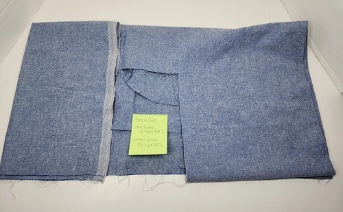 Light Blue Lightweight Selvedge Denim Cotton Sewing Used Cut Fabric 15x58"+ Vtg - Afbeelding 1 van 24