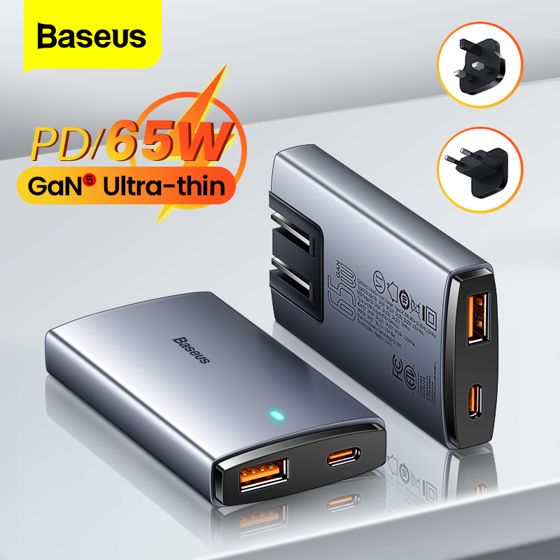 Baseus Ultra-Slim 65W GaN Pro USB C Charger UK/EU/US Adapter Plug for  Travel