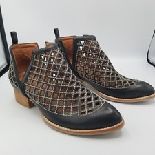 Jeffrey Campbell Taggart Booties Leather Weave Cut-Out Mesh Black Sz 8