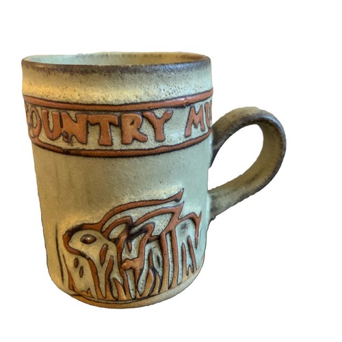 Vintage Tremar Studio Pottery Country Mug Rabbit Grass Design Signed 1960s