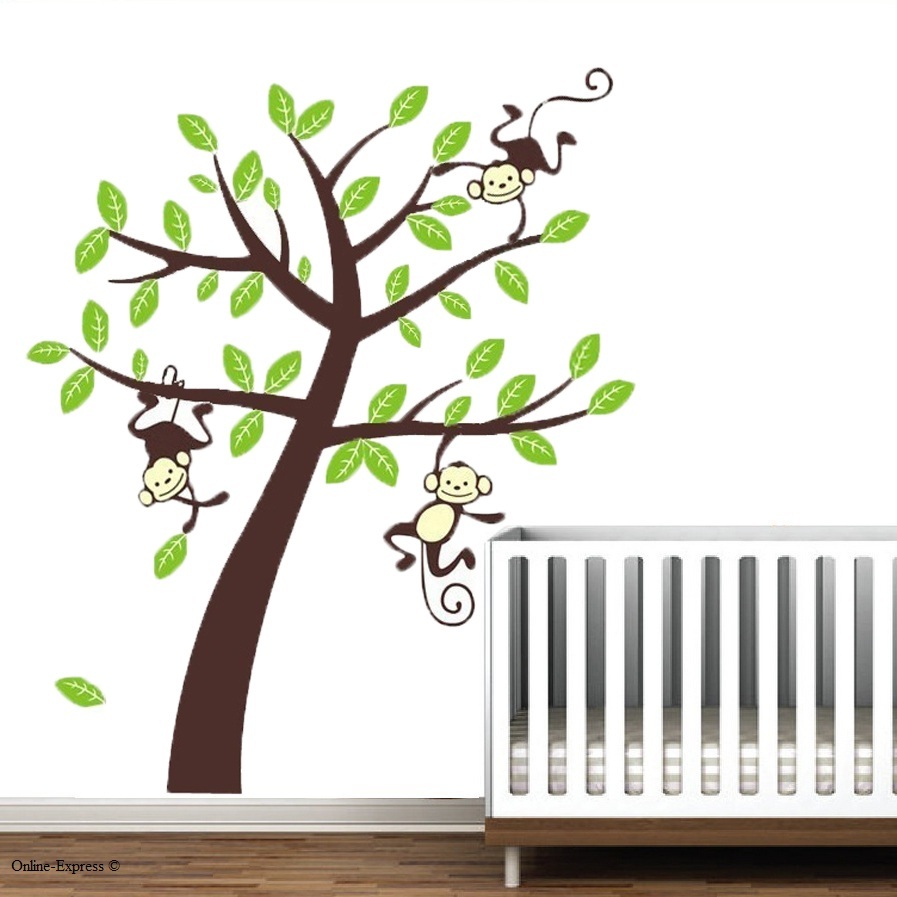 Green Monkey Tree Jungle Nursery Wall Art Stickers Decals Baby Child Kid Bedroom