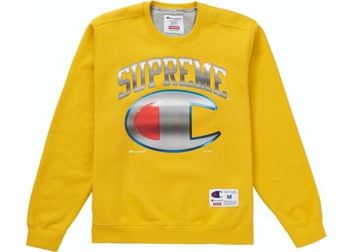 SUPREME x Champion Chrome Crewneck Sweatshirt GOLD Men's Large NEW! S/S19  BOGO