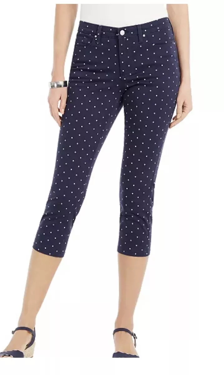 Charter Club Women's Polka Dot Tummy Control Capri Pants Size 12 Navy/White