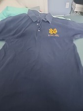 Notre Dame Fighting Irish Polo Mens Large Blue Gold Golf Shirt Embroderied