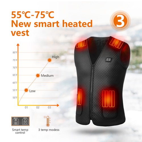 Chaleco Calefacción Lavable Calefacción Cálida USB Carga Eléctrica Chaleco 7 Zona Calefacción - Imagen 22 de 36