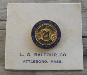21 Year Safe Driver Award Pin-Pure Oil-L G Balfour Co Attleboro Mass-Rare