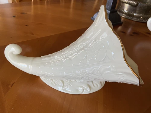 Lenox Fruits of Life Cornucopia Horn of Plenty Made in USA Porcelain 12" GOLD