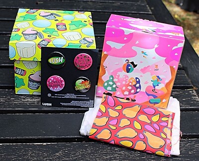 LUSH Cosmetics - 2 Knot Wraps + 4 Statement Pins + 2 Empty Boxes for Storage