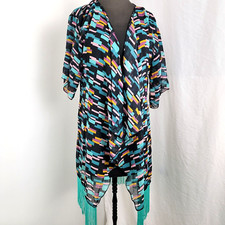 LulaRoe Women's NEW Small S Long Sleeve MONROE Fringe Kimono Duster Sheer black