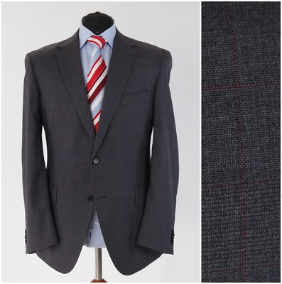 Herren Karo Blazer 42R UK Größe EMIDIO TUCCI Grau Wolle Sport Mantel Jacke