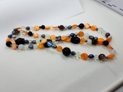 Blue Moonstone, MOP, Black Onyx, Smoky Quartz, and Pearl Necklace - Picture 5 of 5