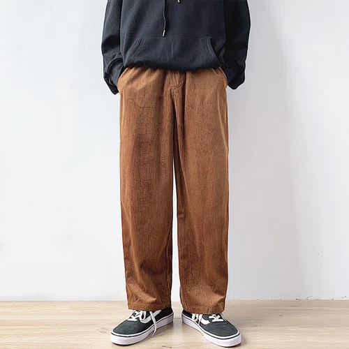 Pantalones sueltos informales de pana suave de bolsillo para hombre cintura elástica pierna recta - Imagen 3 de 12