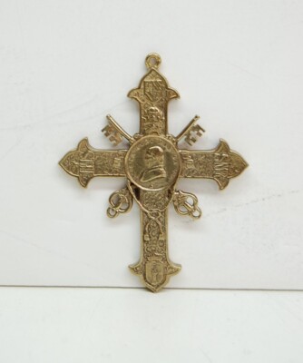Pope Pius IX Pectoral Cross Solid Brass Canon Bishop Cross (Rare