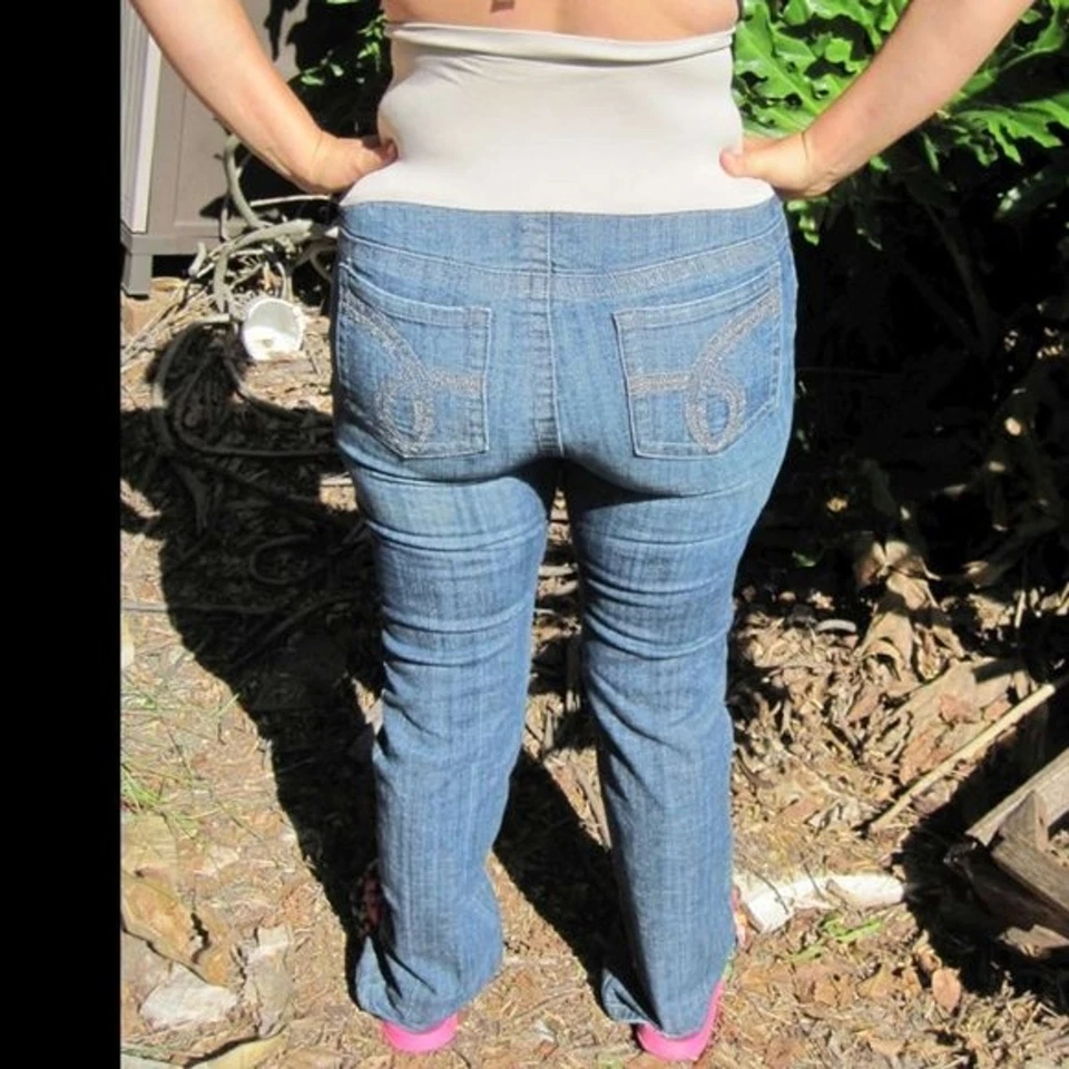 American Star Small Denim Blue Jean Maternity Pants Khaki Elastic Belly Band - Image 3 of 4