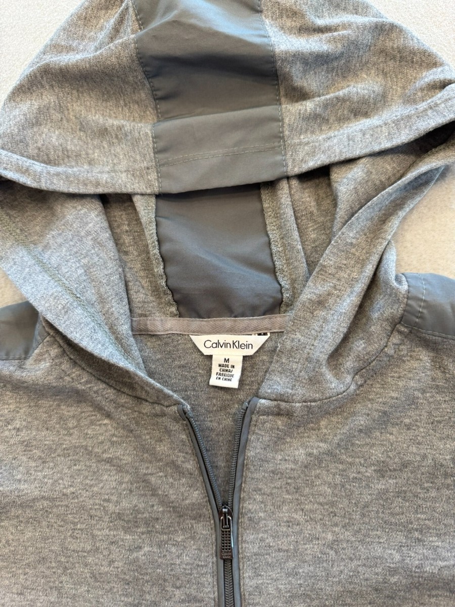 Calvin Klein Shirt Men's Medium Gray Knit 1/4 Zip Hooded Pullover
