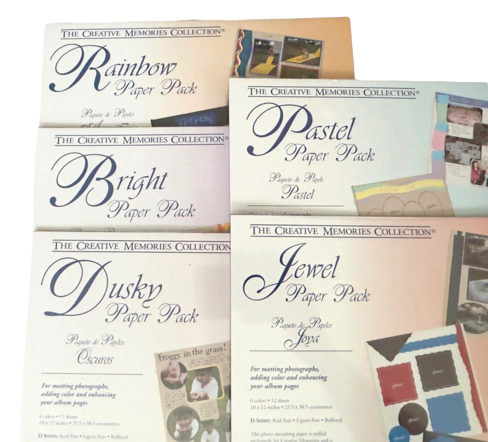 Creative Memories 10x12 Paper Pack Lot of 5 Rainbow Bright Dusky Pastel & Jewel