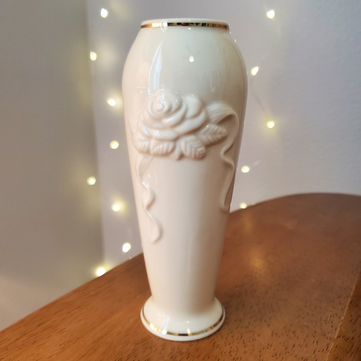 LENOX Rose Blossom Bud Vase Ivory Porcelain 24k Gold Trim 6