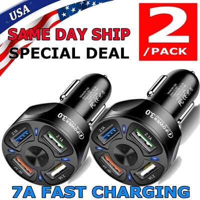 2X 4Port USB Phone Car USB Charger Adapter LED Display QC 3.0 Fast Charging