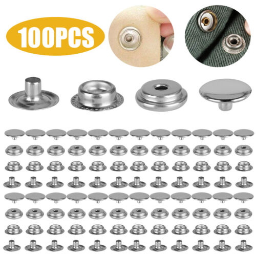 100pcs Stainless Steel Fastener Snap Press Stud Cap Button Set For DIY Clothes - Picture 1 of 9