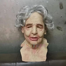 Old Woman Mask Latex Halloween Cosplay Party Realistic Full Face Masks Headgear