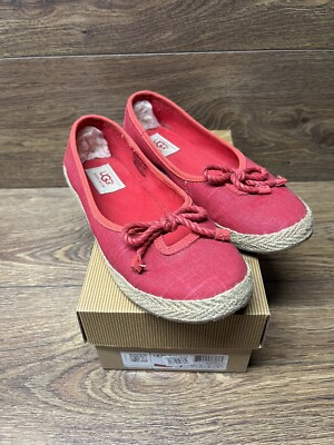 Ugg Australia Red Braid Shearling Leather Flat Shoe Size 7 - 1008397