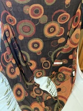 Pashmina Scarf Wrap Shawl Heather Black With Colored Circles 28”x 70”