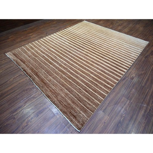 8'x10' Brown On Clearance Striped Modern Gabbeh Hand Knotted Wool Rug R74563 - Picture 4 of 12