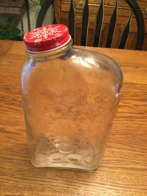 DEP Anchor Hocking Glass Refrigerator Bubble Water Bottle W/Red Snowflake Lid