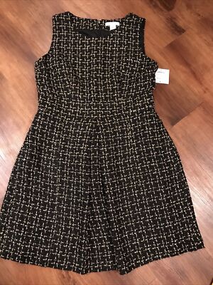 Liz Claiborne Woman s Black Gold LBD  Sleeveless Dress NWT SZ 14 Lined Zip SALE