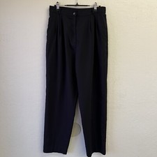 Vintage 80s Sharon Young Rayon Poly Black Pleated Lined Taper Pants Sz 14 EVC