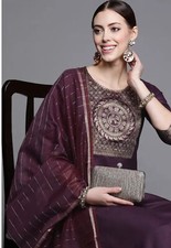 Women Indian Kurta set; Ethnic Purple Yoke design Kurta Palazzo and dupatta