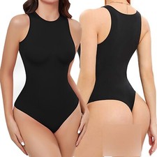 Women's Sleeveless Crew Neck Bodysuit Tummy Control Thong Racerback Body Shaper