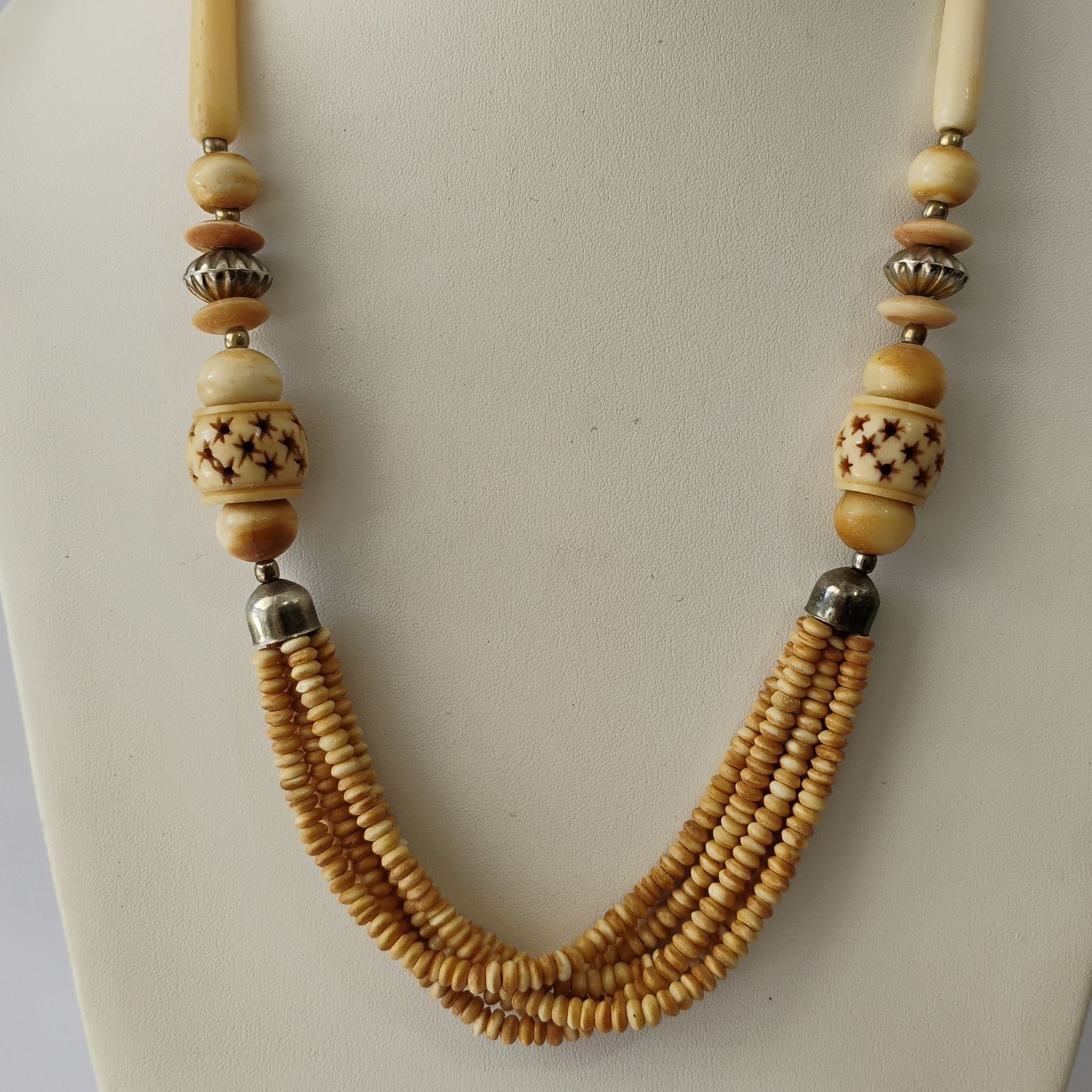 Tribal Multi Strand Bone Bead Statement Necklace,… - image 3