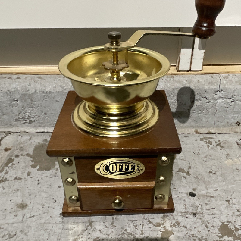 Manual Coffee Grinder Wood & Metal Box w/ Drawer Hand Crank