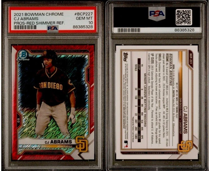 CJ Abrams 2021 Bowman Chrome Prospect Red Shimmer Refractor #BCP227 #9/10 Gem 10 - Image 4 of 4