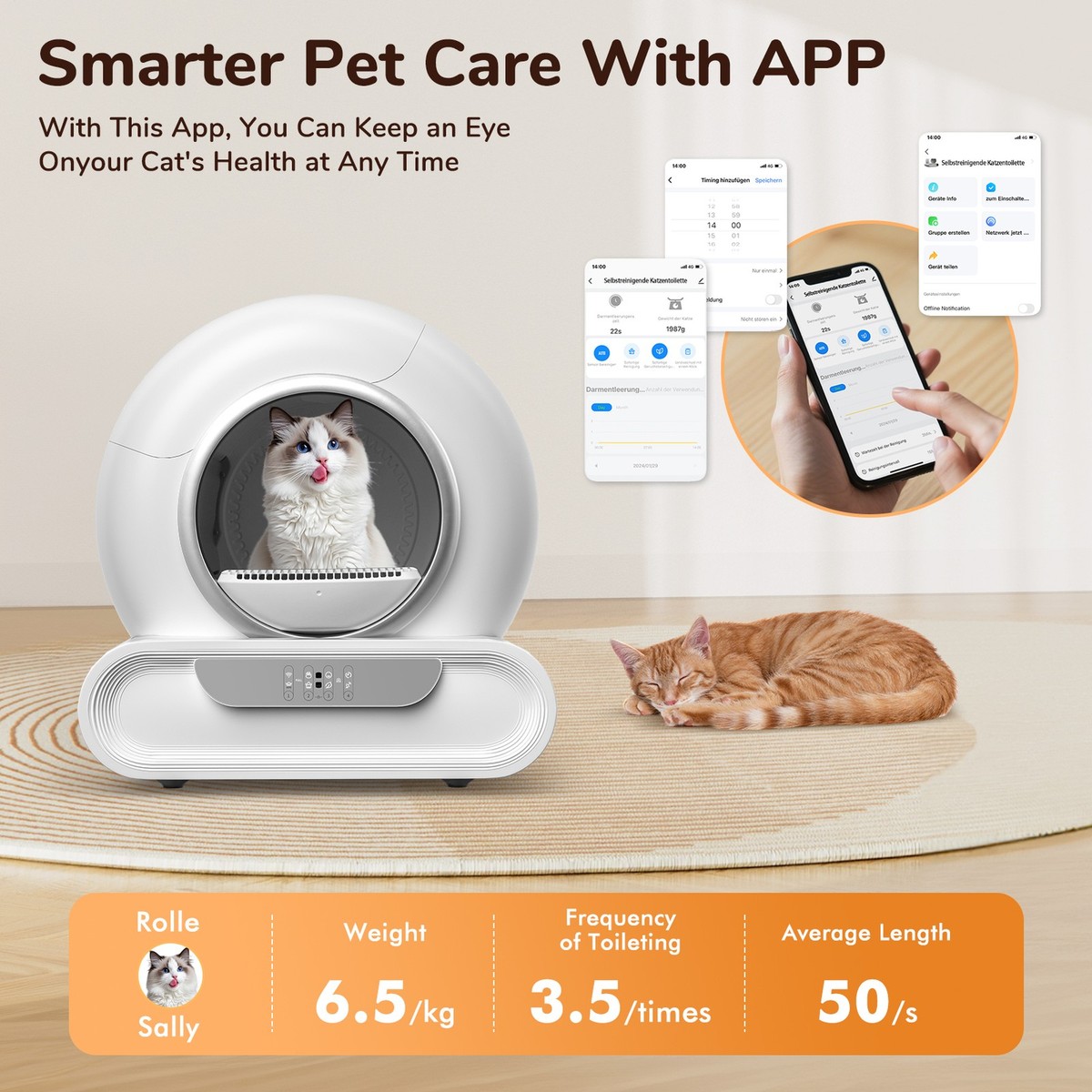 FEELNEEDY Selbstreinigende Katzenklo 65L - Automatische Toilette Mit App Steuerung